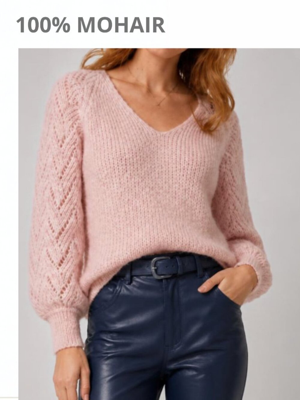New NWOT 100% Mohair Wool Pink V-neck Openwork Sweater XL